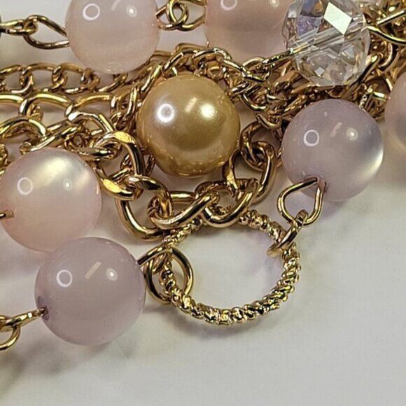 Multistrand Gold and Pink Beads Long Necklace - Picture 6 of 8